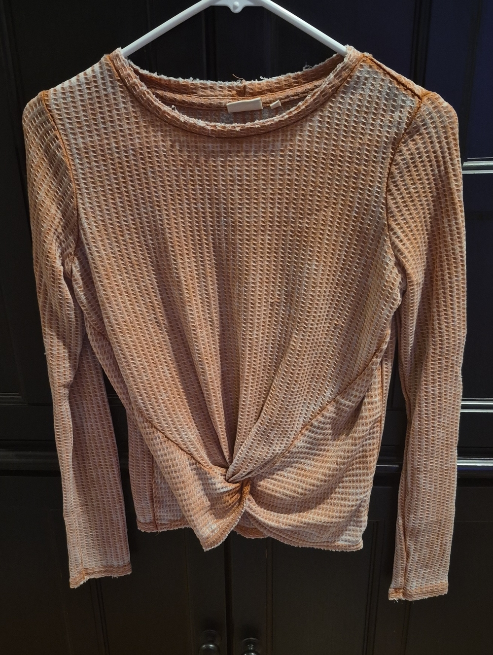True Craft Blush Waffle-Knit Twist-Front Long Sleeve Top